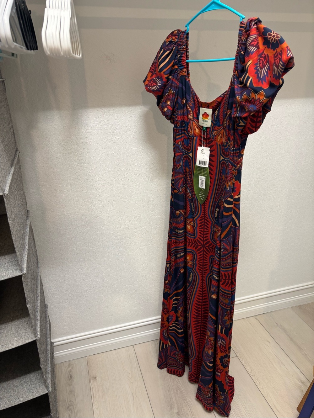 FARM Rio Multicolor Paisley Maxi Dress — Navy, Red, Orange & Purple